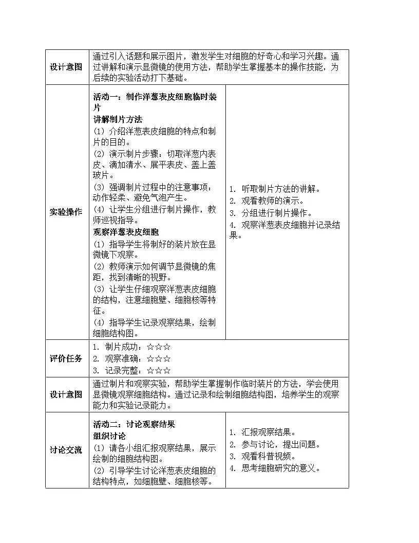 《微小世界:4 观察洋葱表皮细胞》教学设计-2025-2026学年教科版科学六年级上册第3页
