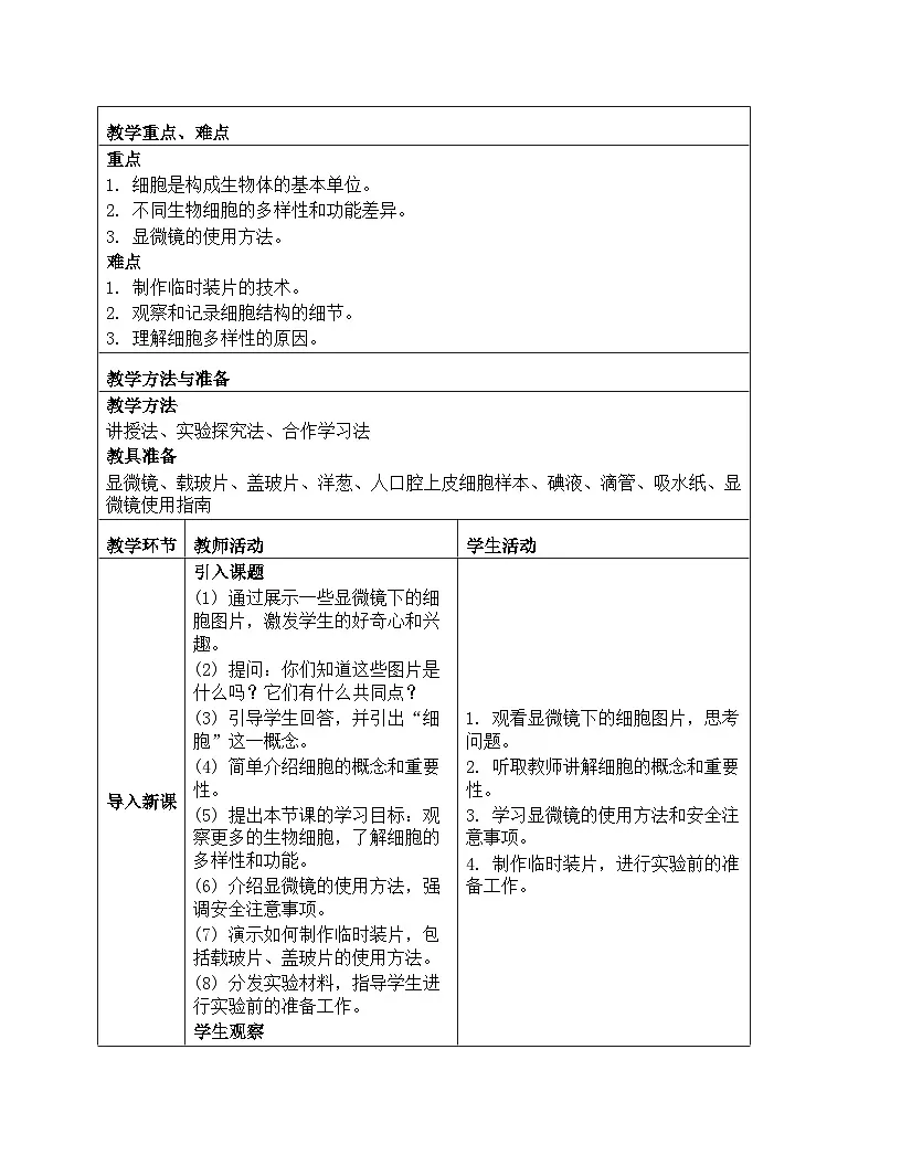 《微小世界:5 观察更多的生物细胞》教学设计-2025-2026学年教科版科学六年级上册第2页