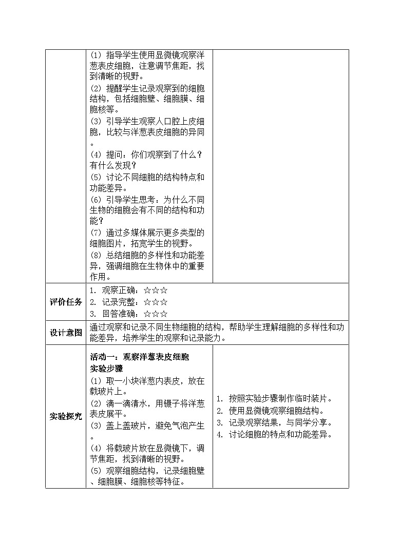 《微小世界:5 观察更多的生物细胞》教学设计-2025-2026学年教科版科学六年级上册第3页