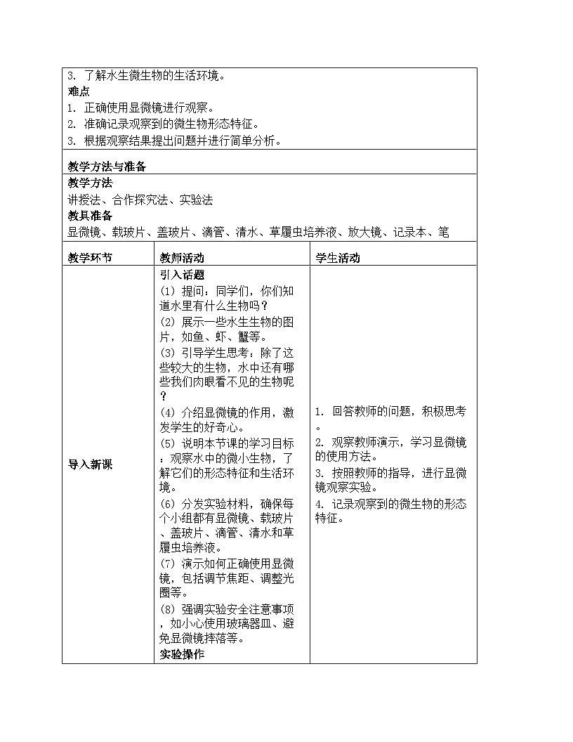 《微小世界:6 观察水中微小的生物》教学设计-2025-2026学年教科版科学六年级上册第2页