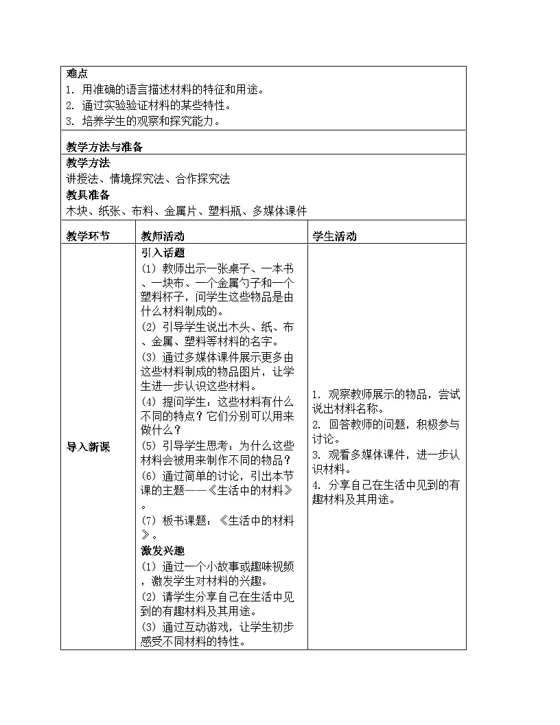 《第三单元 常见的材料:8 生活中的材料》教学设计-2025-2026学年第一学期湘科版(2024)科学一年级上册第2页