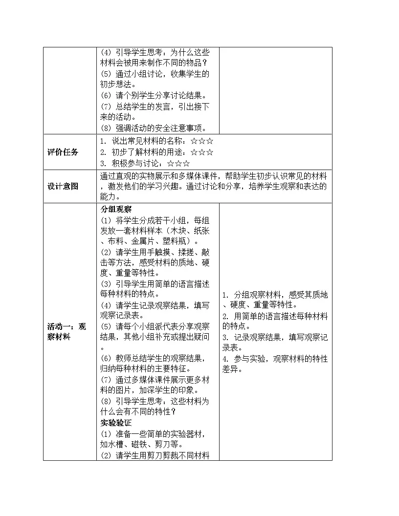 《第三单元 常见的材料:8 生活中的材料》教学设计-2025-2026学年第一学期湘科版(2024)科学一年级上册第3页