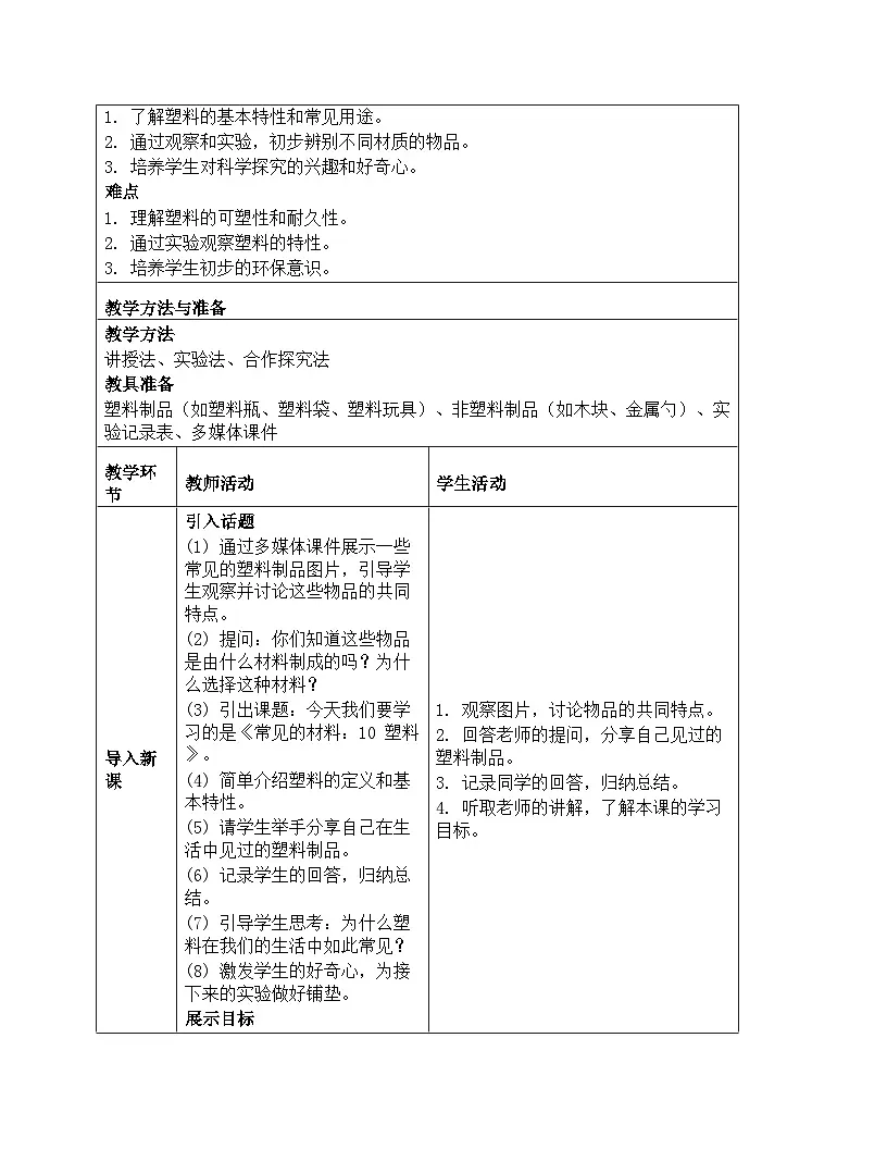 《第三单元 常见的材料:10 塑料》教学设计-2025-2026学年第一学期湘科版(2024)科学一年级上册第2页
