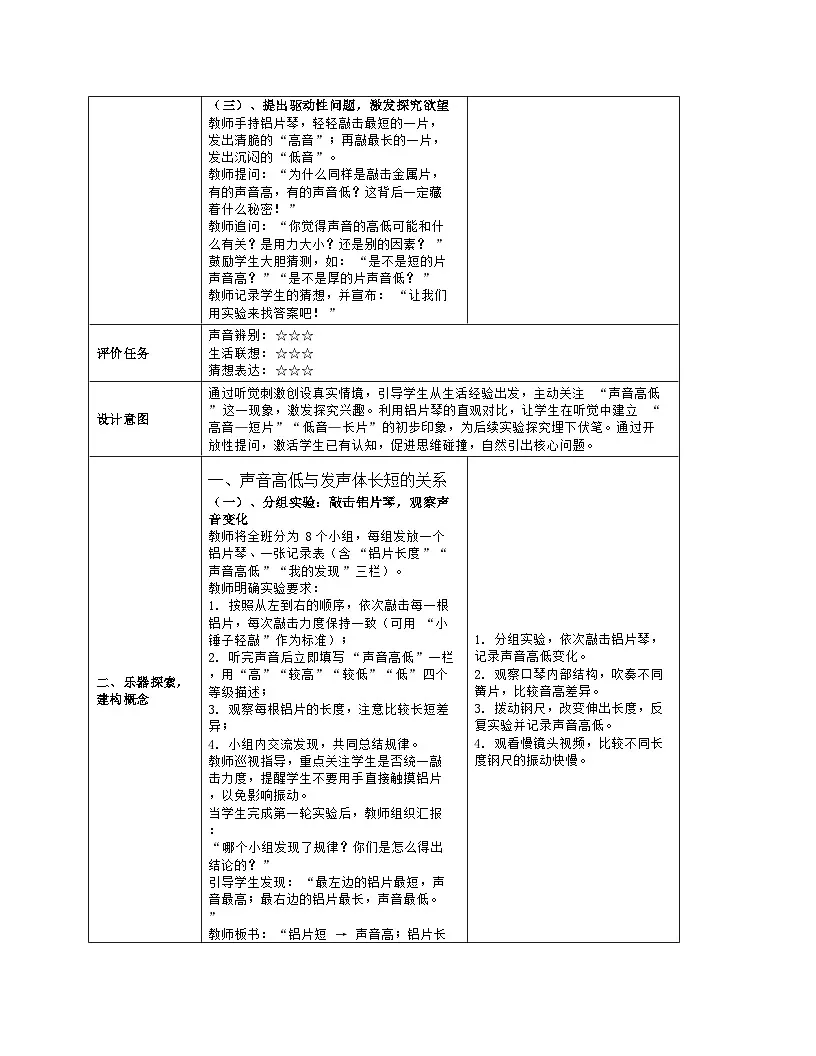 《6 声音的高与低》教学设计(表格版)-2025-2026学年教科版科学四年级上册第3页