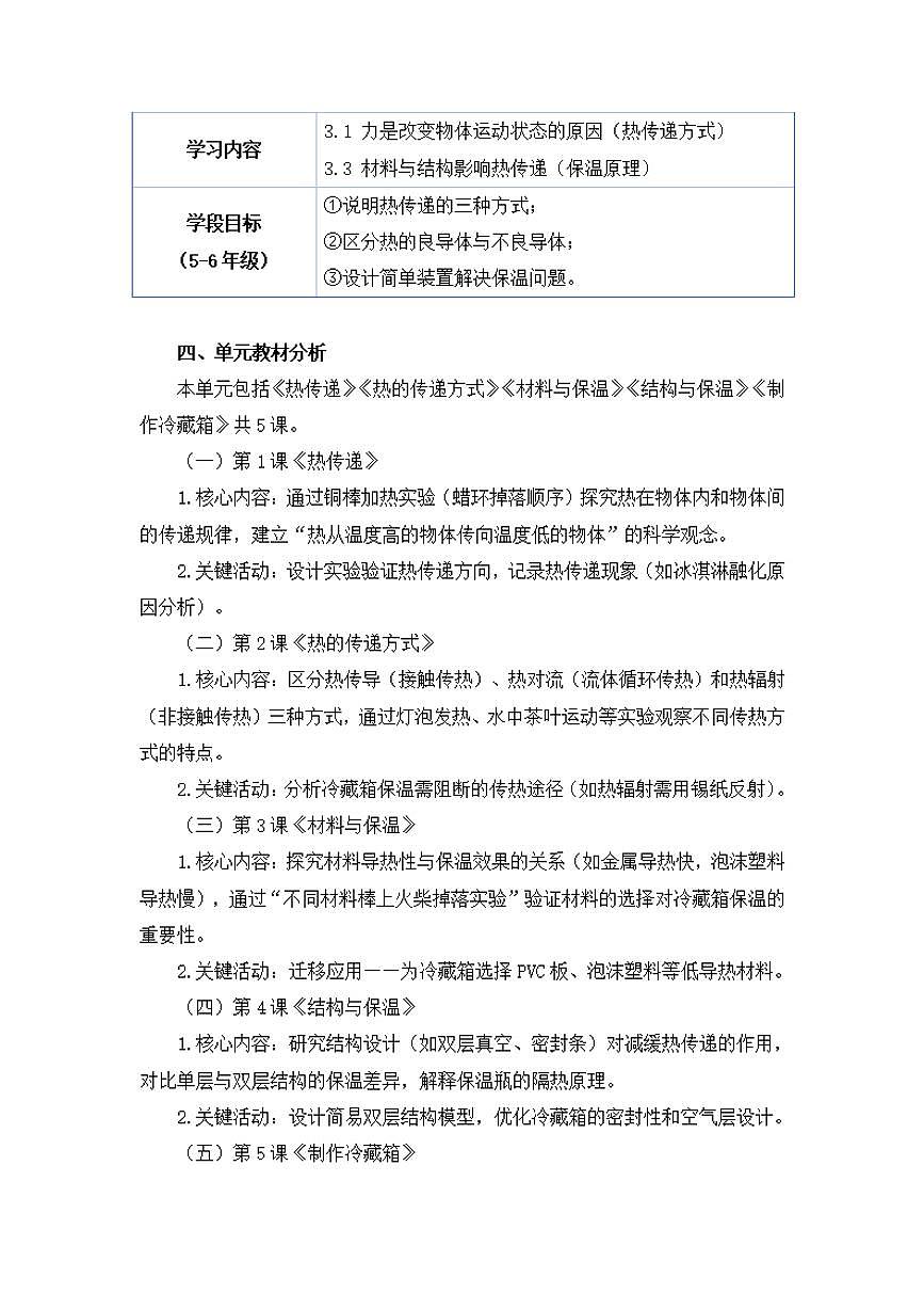 大象社版小学科学五年级上册第一单元《冰淇淋冷藏箱》大单元整体教学设计第3页