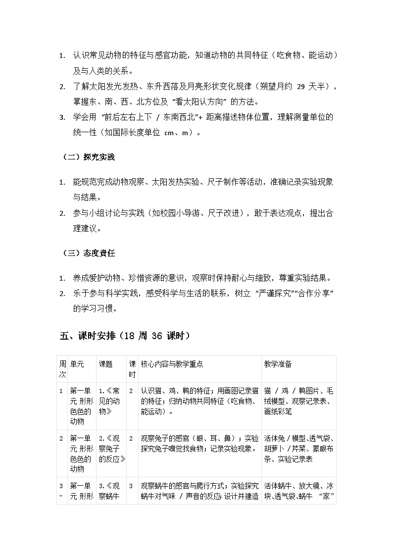 2024 湘教版二年级科学上册教学计划第2页