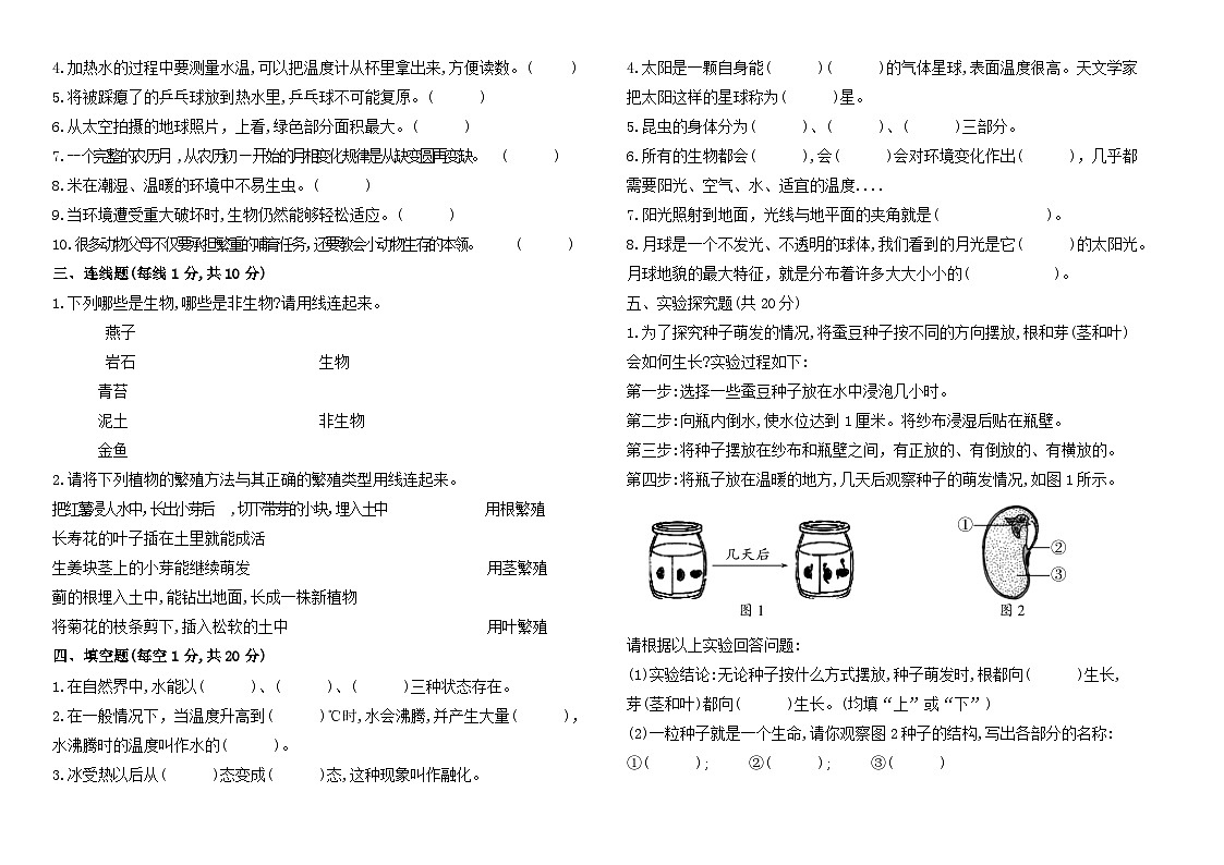 苏教版小学科学四年级下册期末试题四(含答案)第2页