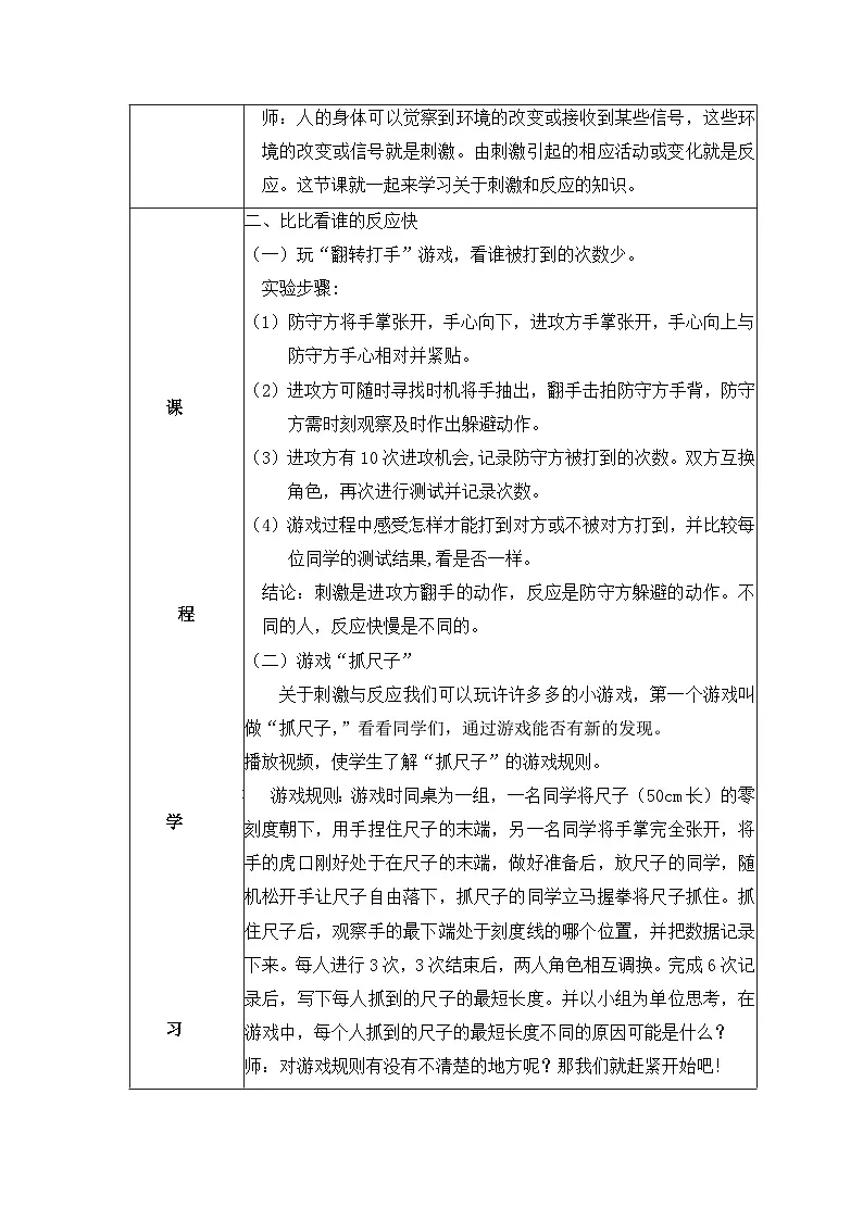 苏教版科学五年级上册 5.17 刺激与反应(教学设计)第2页