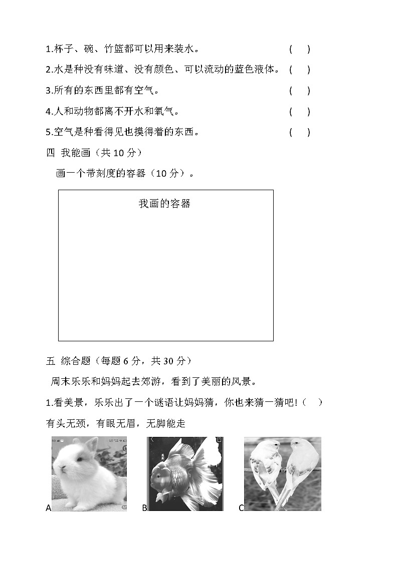 湘科版(2024)一年级科学下册第二单元《水和空气》测试题(含答案)第2页