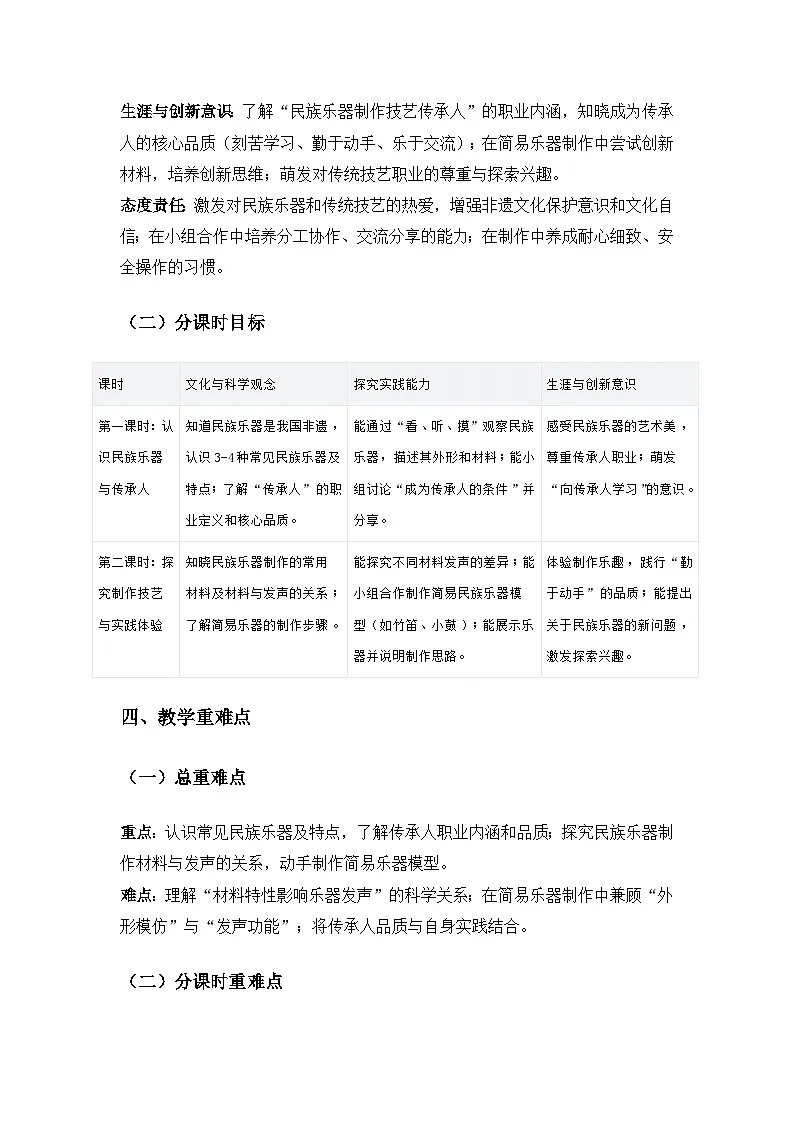 2024冀人版三年级科学上册科技擂台《生涯链接 民族乐器制作技艺传承人》备课教案第2页