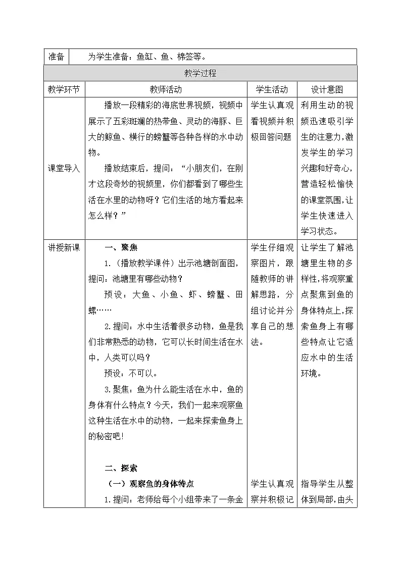 教科版2024小学科学一下第二单元《4、水中的动物》教案第2页