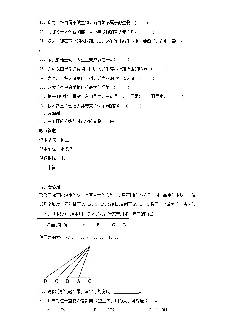 (期末押题卷) 高频易错必刷卷(三) 2023-2024学年 六年级上册科学 (大象版) +答案第3页