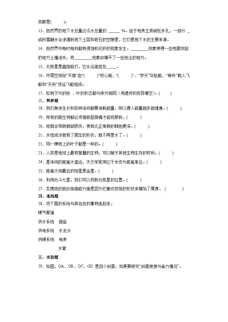(期末押题卷) 高频易错必刷卷(五) 2023-2024学年 六年级上册科学 (大象版) +答案第2页