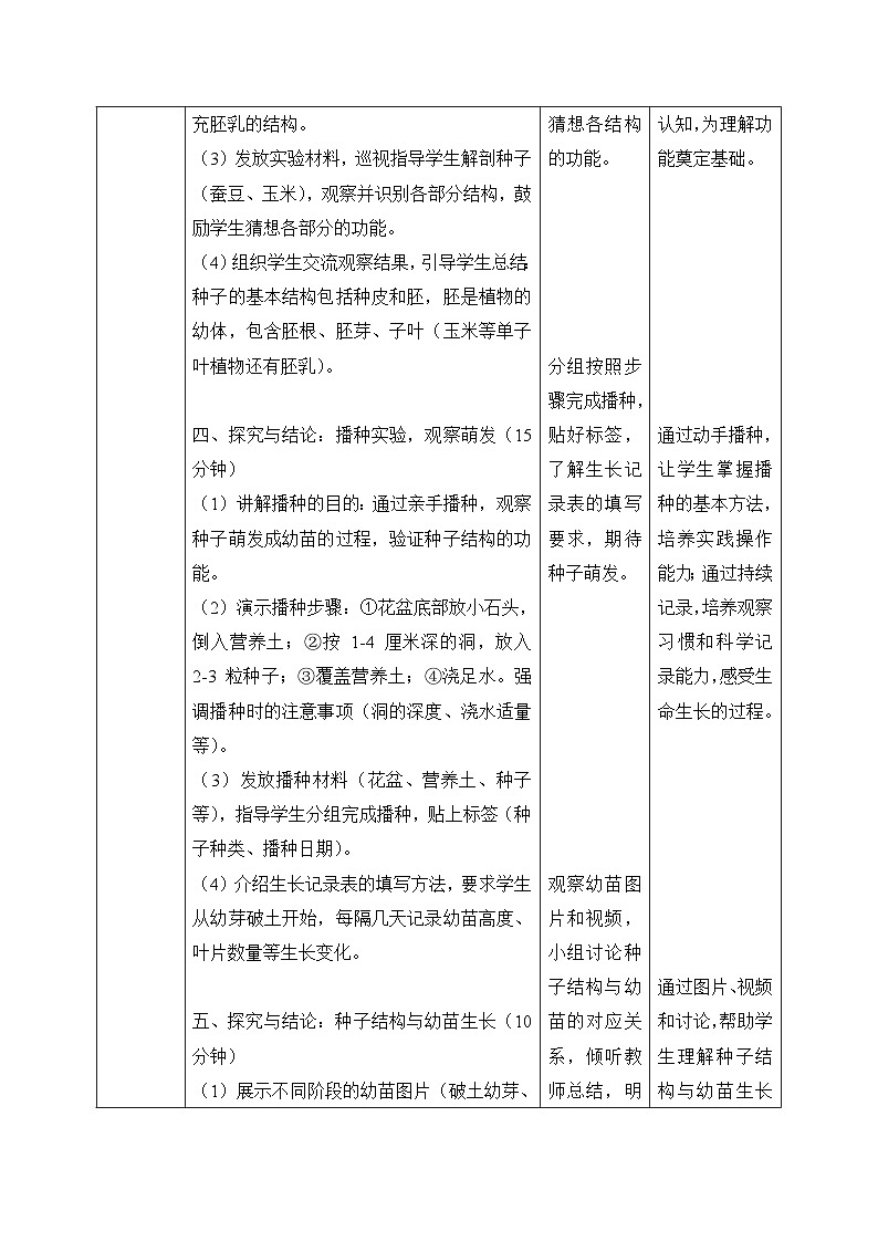 2、播种与萌发 第二单元 小学科学 大象版新教材 三年级下册 表格式教案第3页