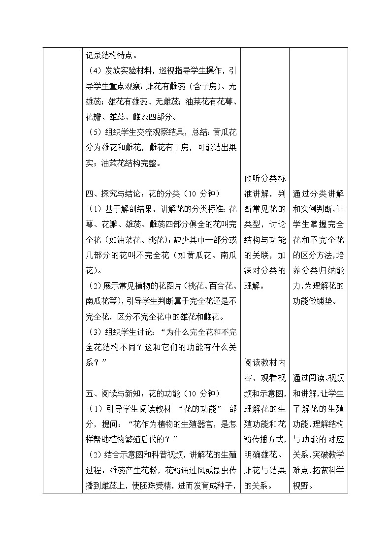 4、开放的花朵 第二单元 小学科学 大象版新教材 三年级下册 表格式教案第3页