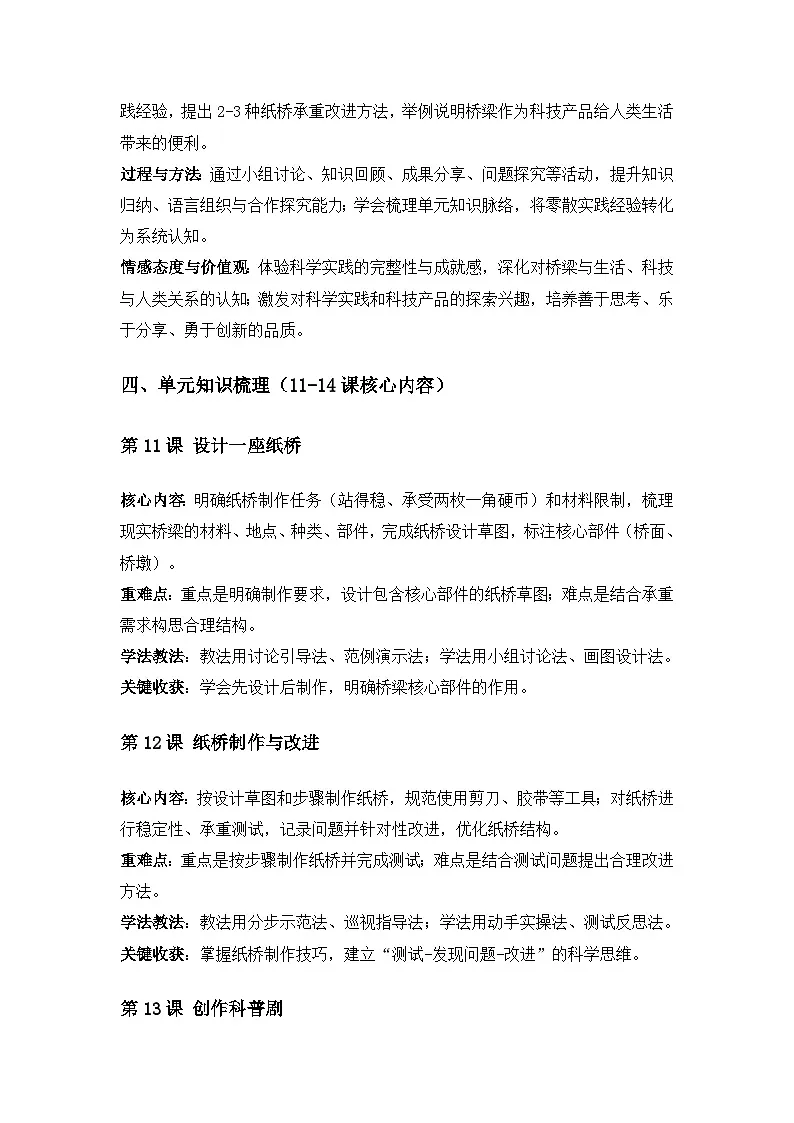 (2024)粤教粤科版科学一年级下册第4单元桥梁与人们的生活《单元小结》备课教案第2页