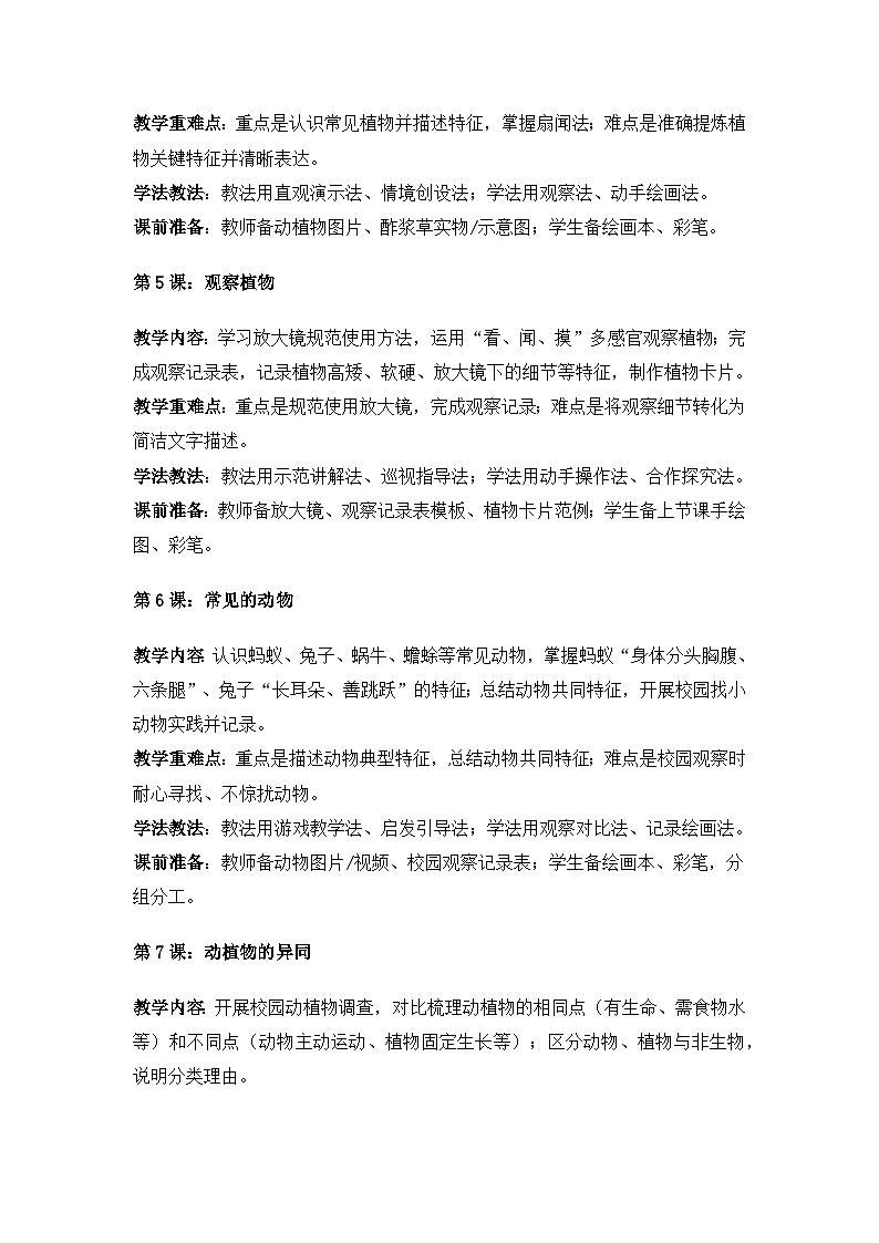 (2024)粤教粤科版科学一年级下册第2单元植物和动物《单元小结》备课教案第2页