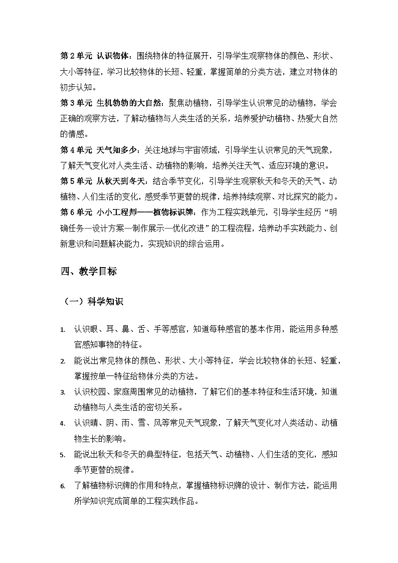 (2024)沪科版五四制科学一年级上册教学计划第2页