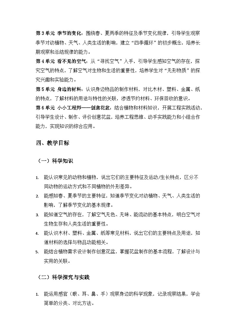 (2024)沪科版五四制科学一年级下册教学计划第2页