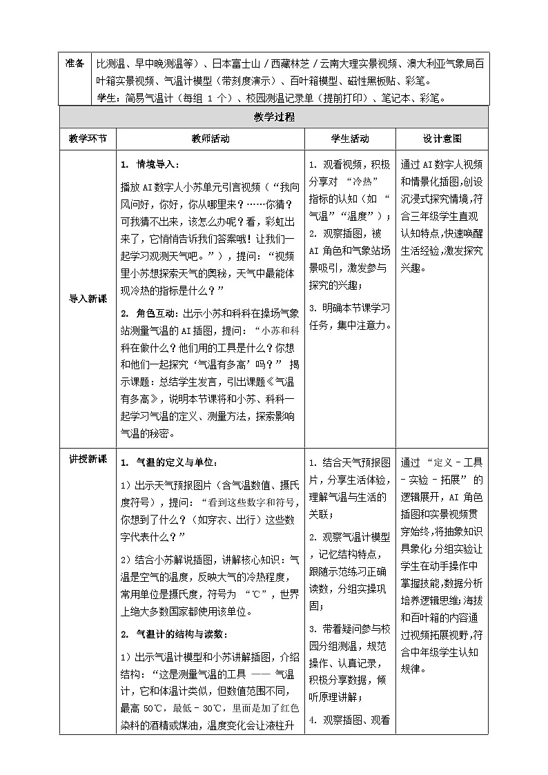 苏教版小学科学三年级下册 01气温有多高 教案第2页
