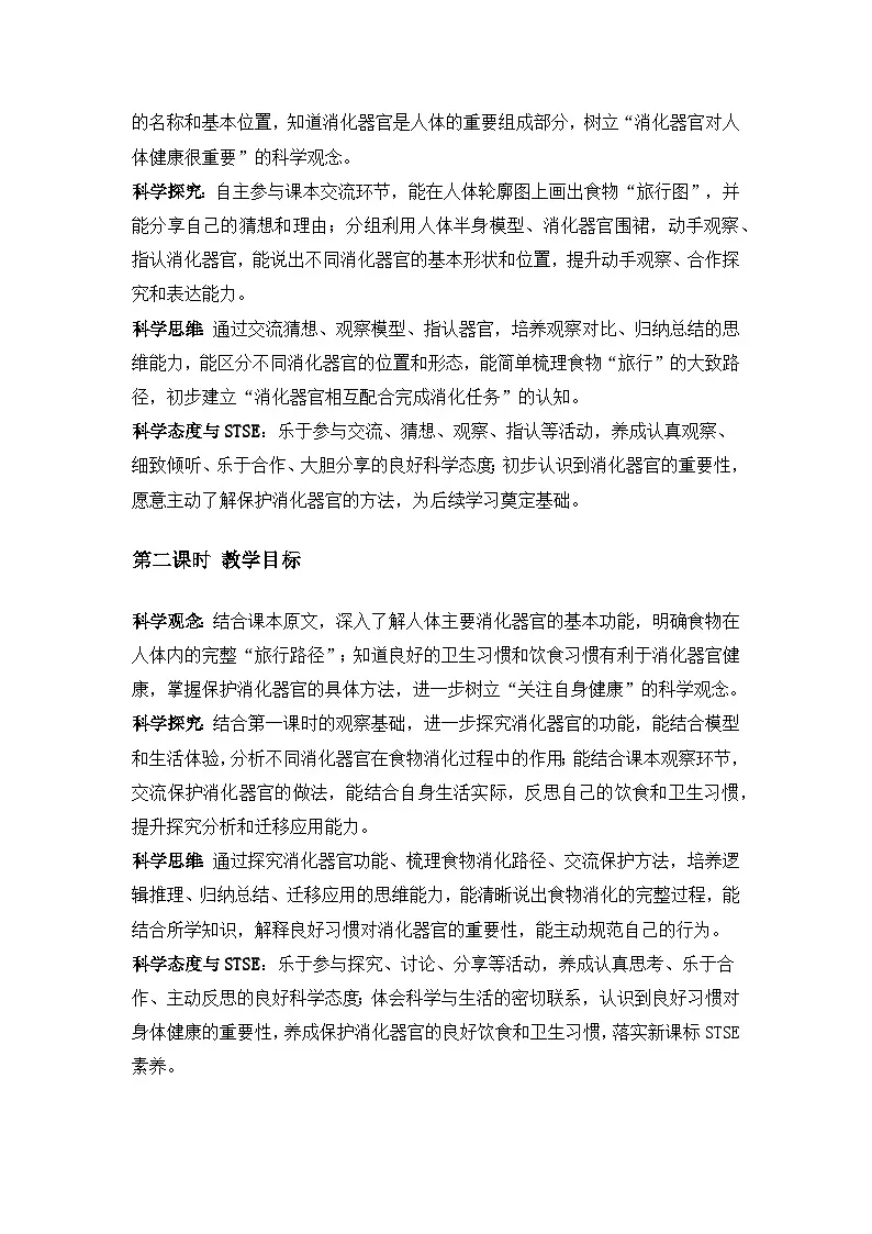 2026春苏教版小学科学三年级下册5单元人的呼吸和消化《19人的消化器官》备课教案第2页