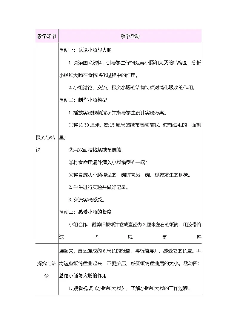 2026年大象版三年级科学下册 3.5 肠中“漫游记”(表格式教案)第2页