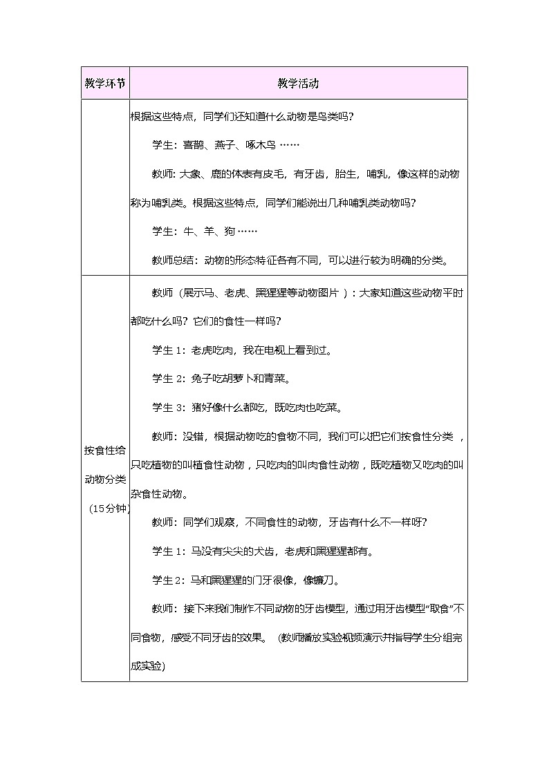 2026年粤教版三年级科学下册 第1课 动物的分类(教案)第3页