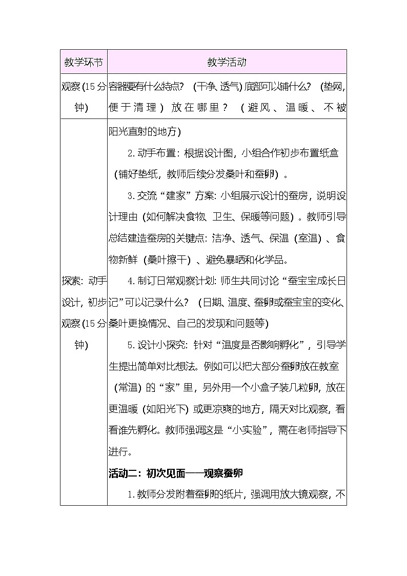 2.3 迎接蚕宝宝的到来 教案(表格式) 教科版科学三年级下册第3页
