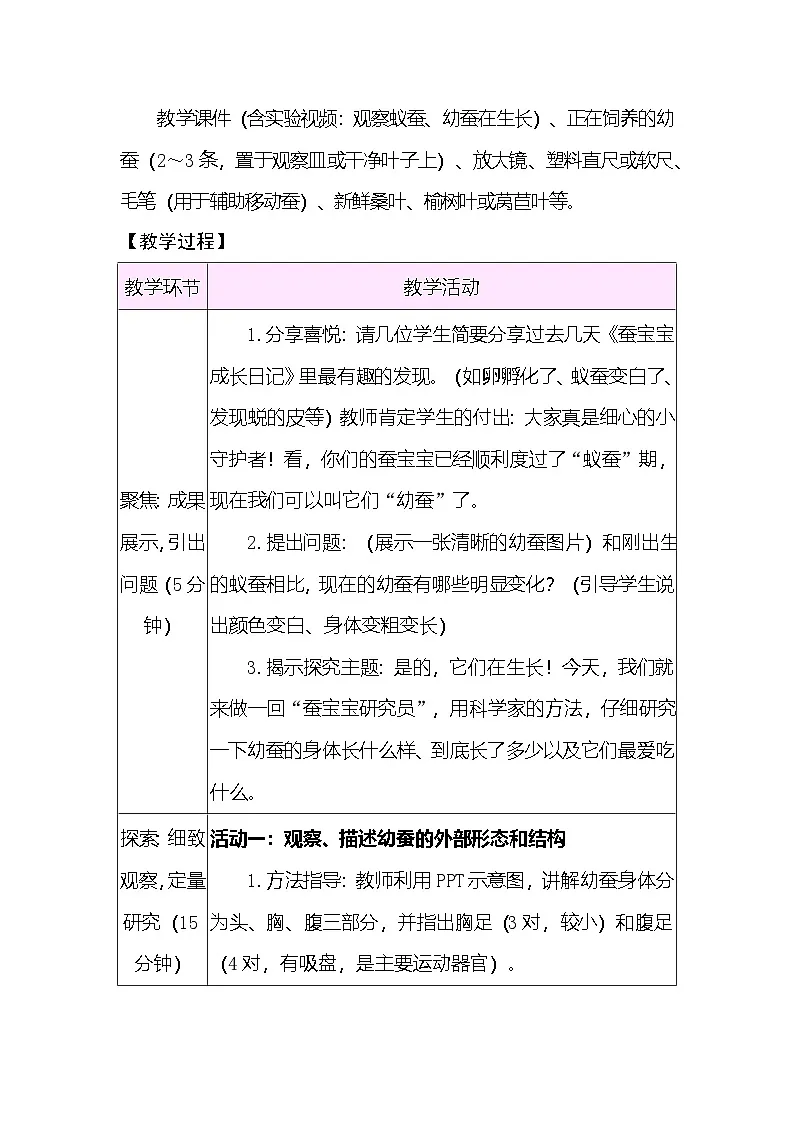 2.4 幼蚕在生长 教案(表格式) 教科版科学三年级下册第2页