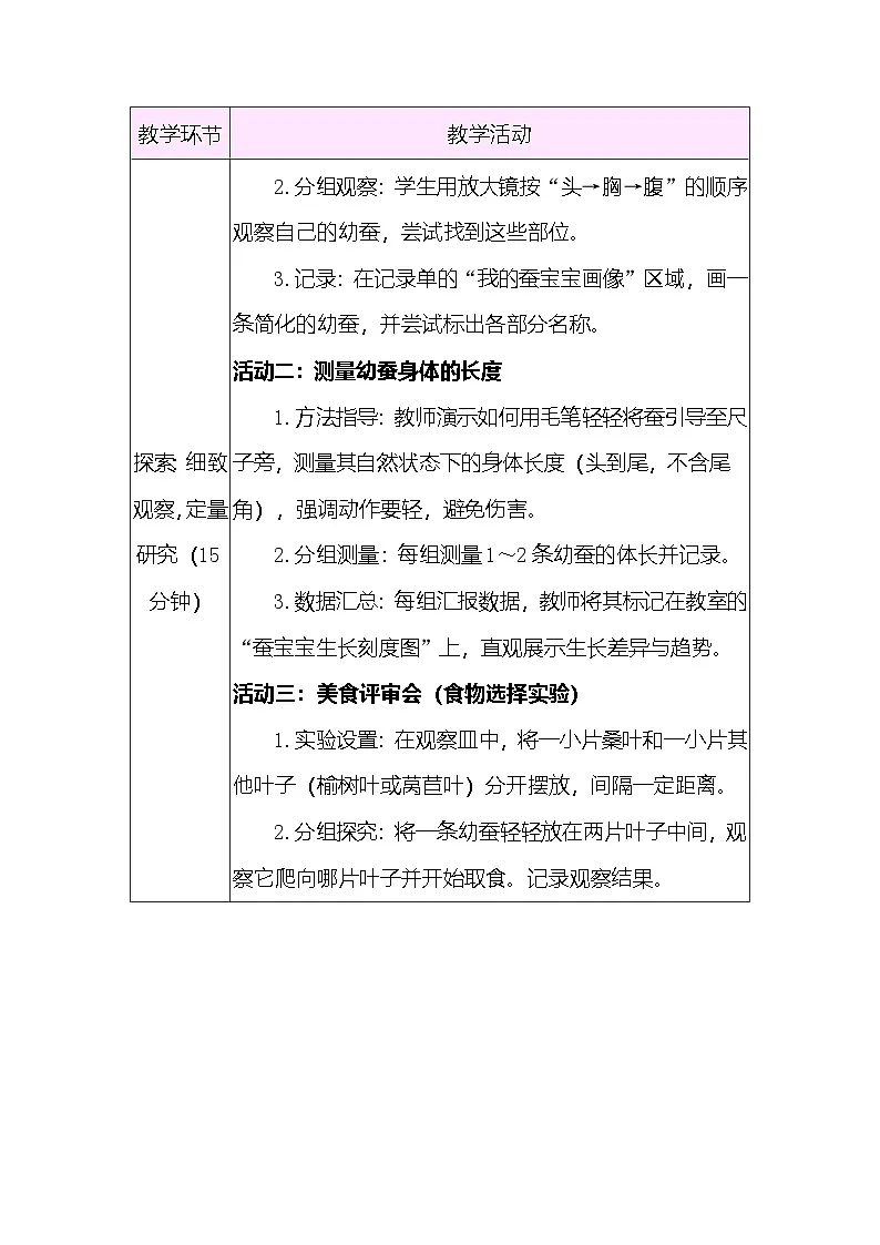 2.4 幼蚕在生长 教案(表格式) 教科版科学三年级下册第3页