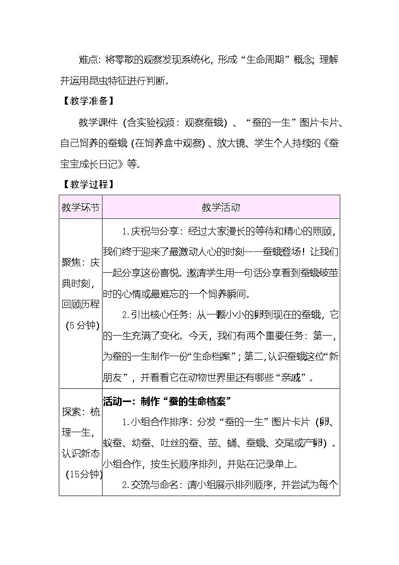 2.6 茧中钻出了蚕蛾 教案 (表格式) 教科版科学三年级下册第2页