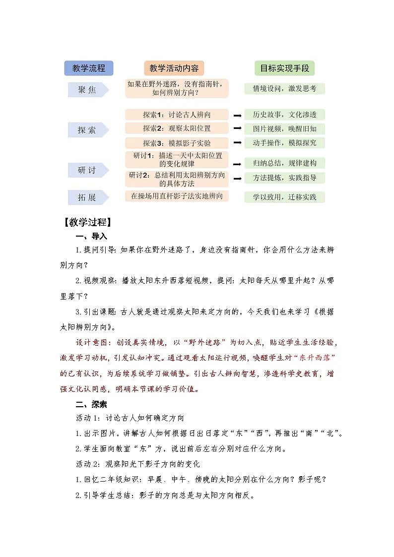 1.1 《根据太阳辨别方向》教学设计 教科版科学三年级下册第2页