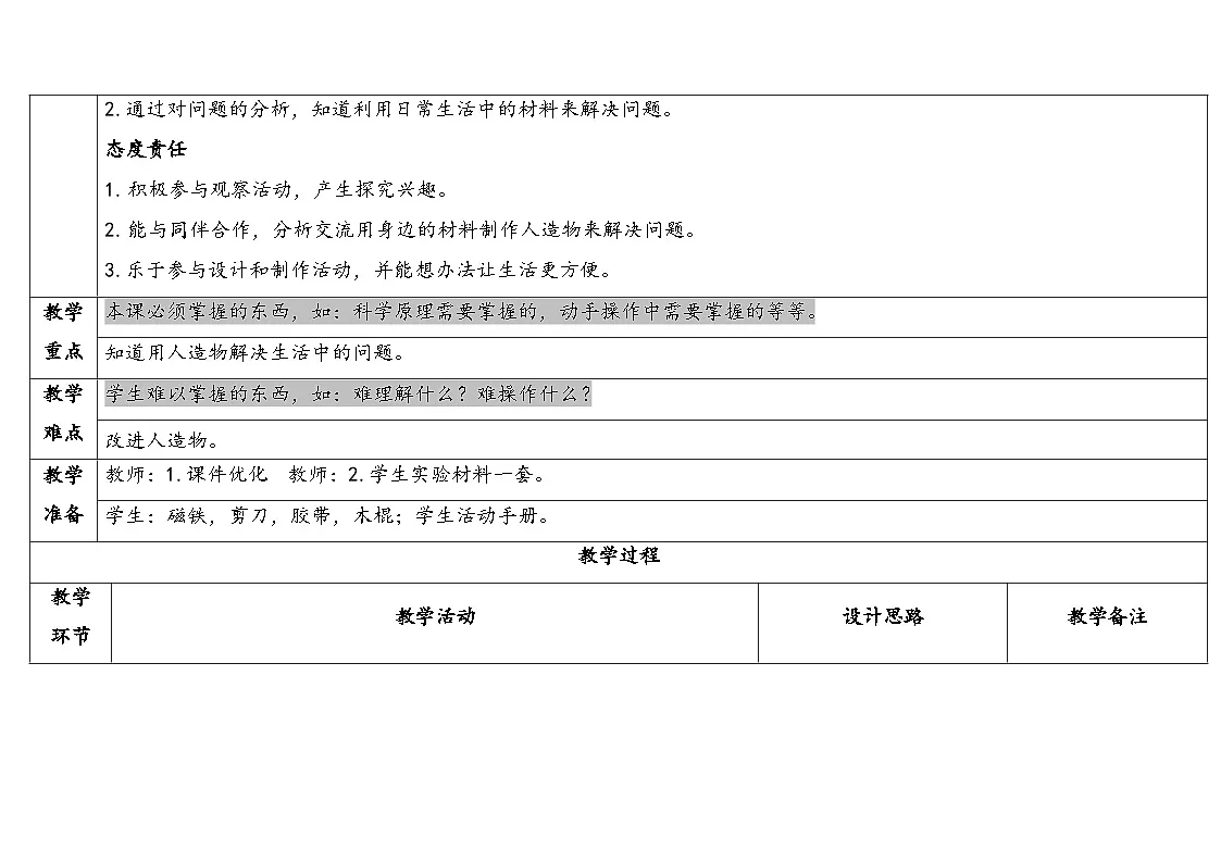 2026年湘科版二年级科学下册4.13制作捡针器(表格式教案)第2页