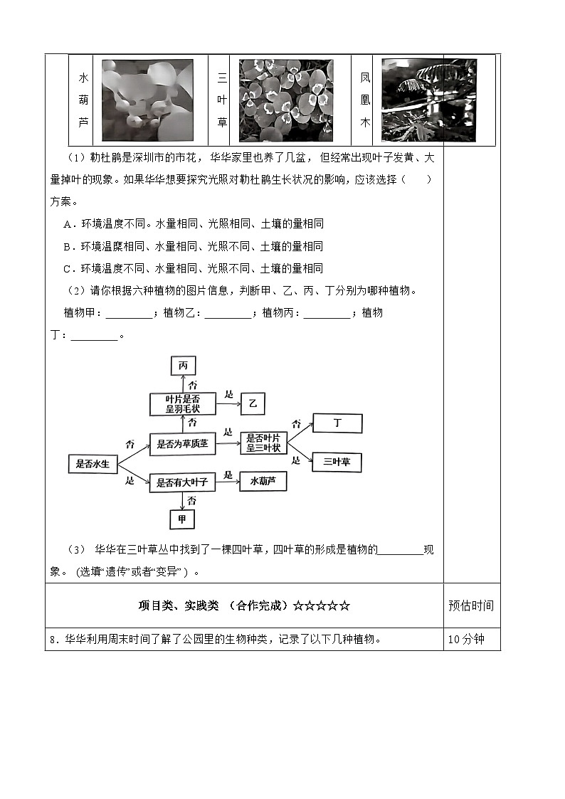 【分层作业设计】2.3 形形色色的植物 同步练习(含答案)2025-2026学年教科版六年级科学下册第3页