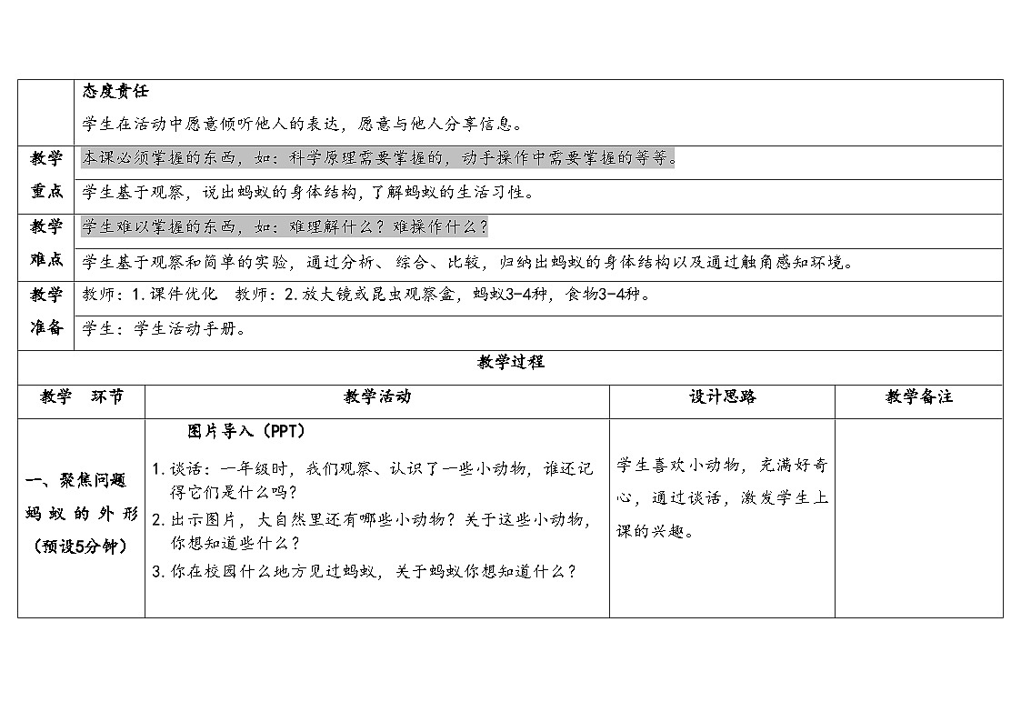 7.蚂蚁(表格式教案)2025-2026学年人教鄂教版二年级科学下册第2页