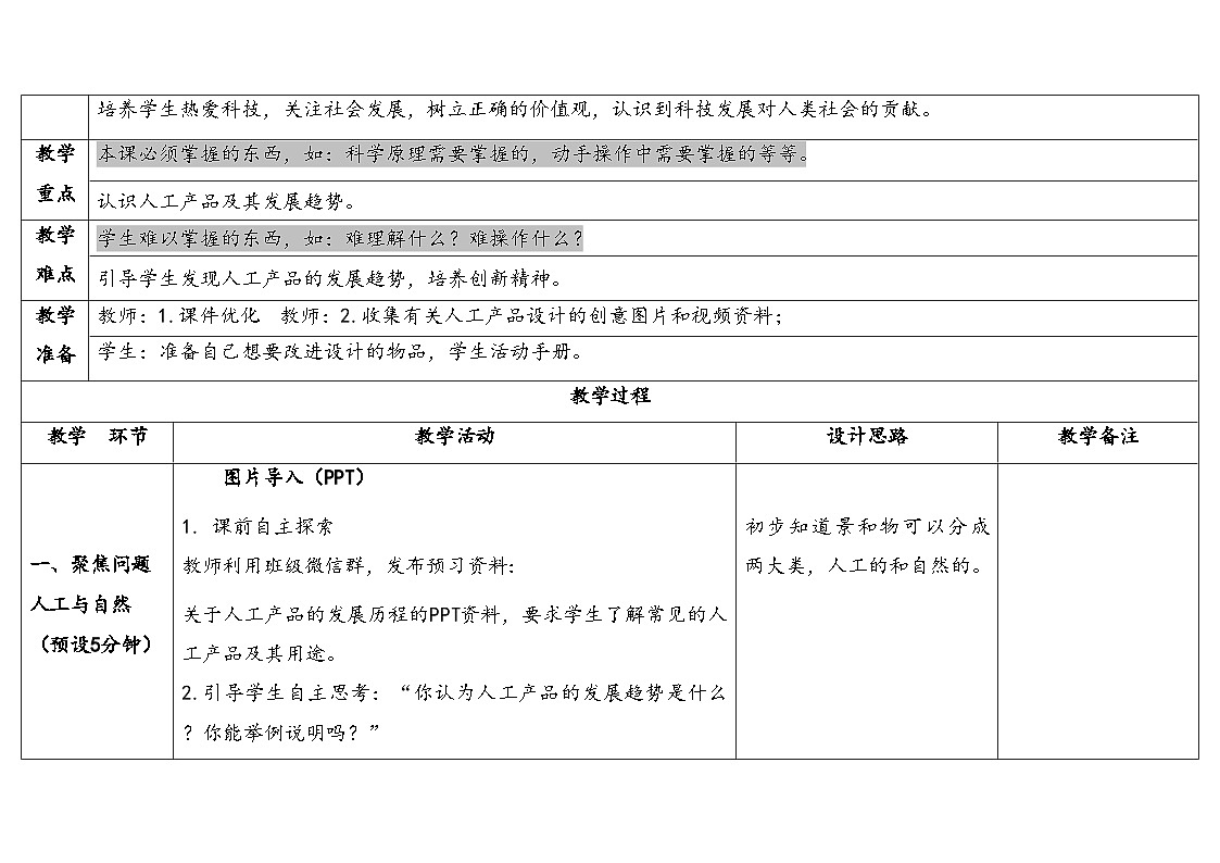 11.不断发展的人工产品(表格式教案)2025-2026学年人教鄂教版二年级科学下册第2页
