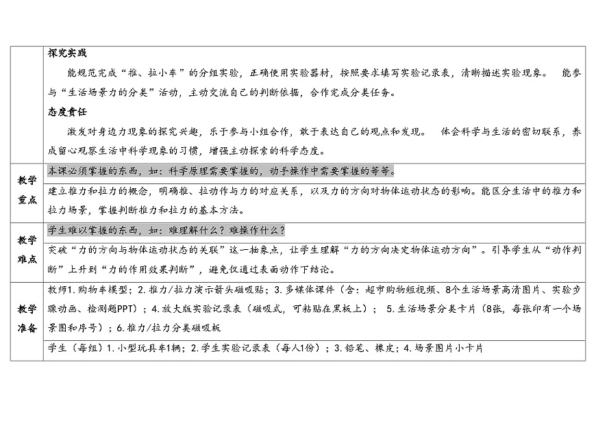 1.推力和拉力(表格式教案)2025-2026学年粤教粤科版二年级科学下册第2页