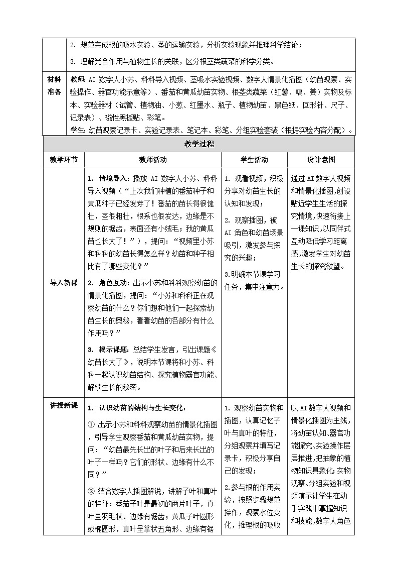 苏教版小学科学三年级下册 06幼苗长大了教案第2页