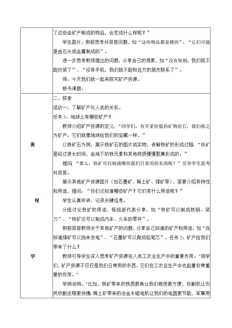 2026年青岛版(六三制)三年级科学下册4.18 矿产资源(教学设计)(表格式)第2页