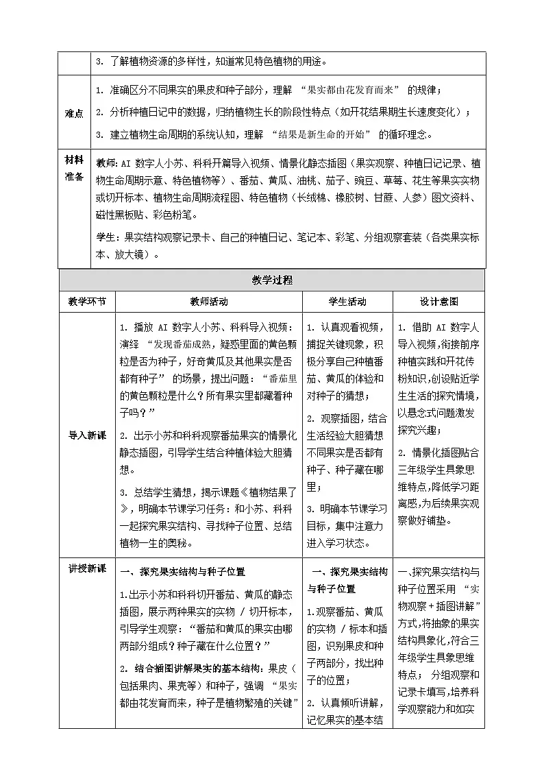 苏教版小学科学三年级下册 08植物结果了教案+板书设计第2页