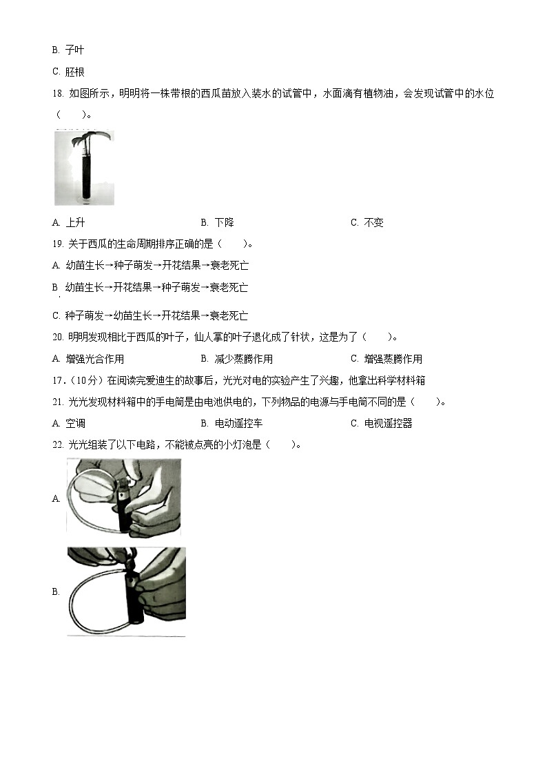 2022-2023学年广东省深圳市光明区教科版四年级下册期末考试科学试卷(原卷版)-A4第2页