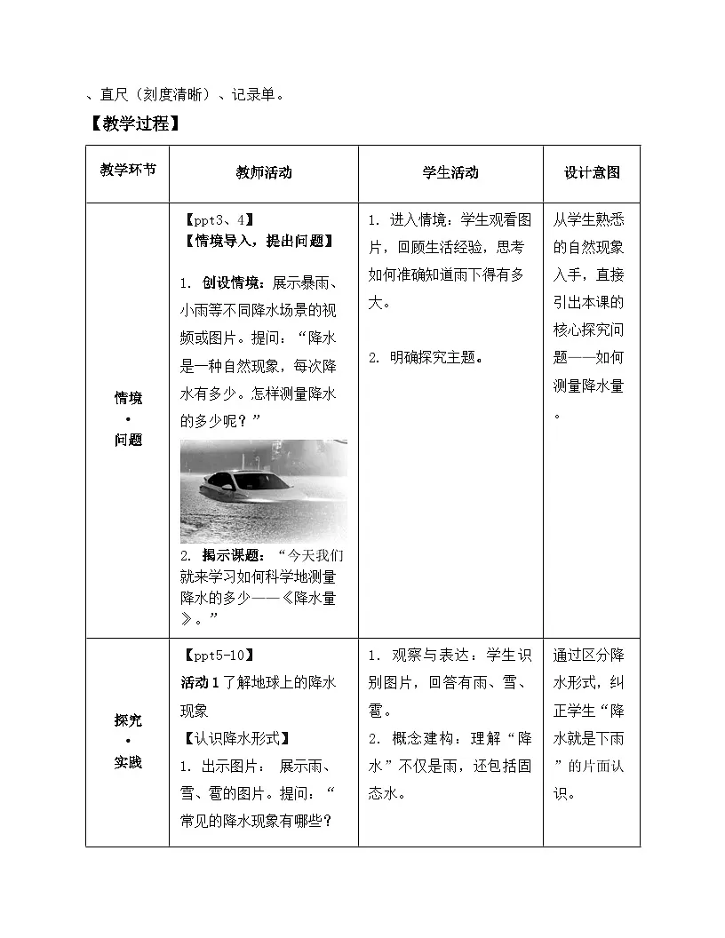 第3课 降水量 教案 小学科学青岛版五四制(2024)三年级下册表格式第2页