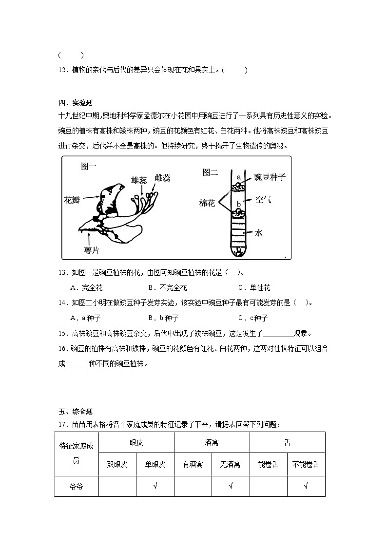 教科版六年级下册科学《相貌各异的我们》一课一练(含答案)第2页