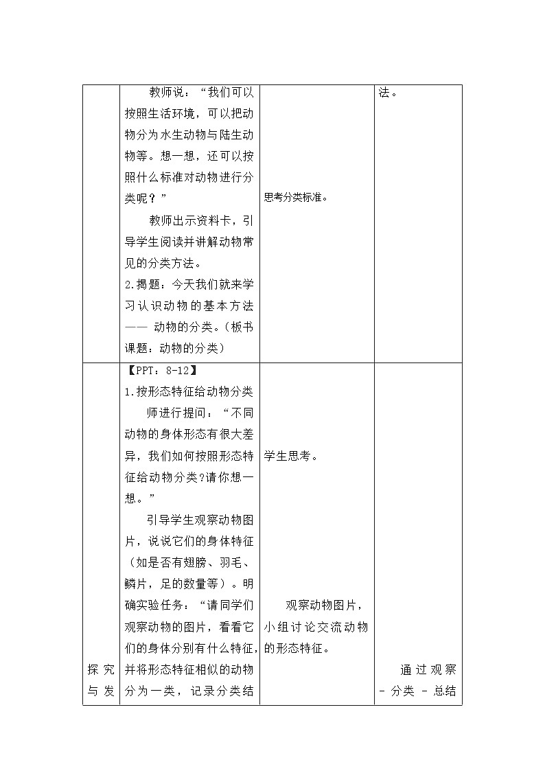 第一单元第1课 动物的分类 教案 小学科学粤教粤科版(2024)三年级下册教案第3页