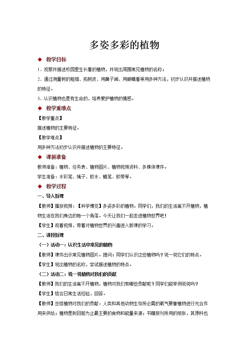 苏教版科学一年级下册:11 多姿多彩的植物 PPt课件+教案+视频01