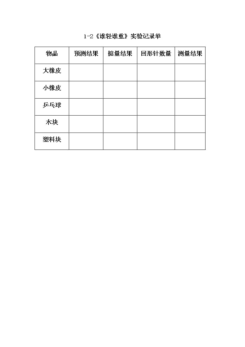 教科版一年级下册2 谁轻谁重 课件(16张PPT)+实验记录单+微课01