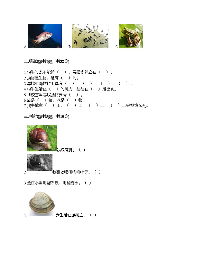 一年级下册科学试题-第二单元 动物 测试题-教科版(含答案)第2页