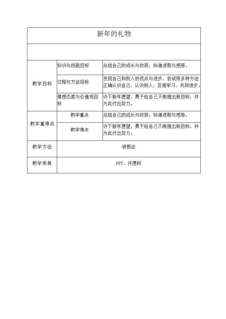 人教部编版道德与法治一年级上册16 新年的礼物（教案）01