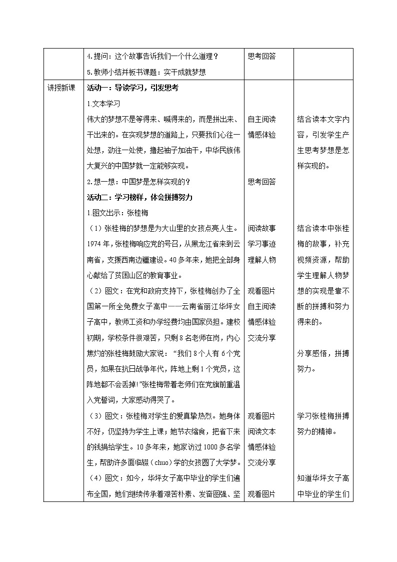 习近平新时代中国特色社会主义思想学生读本(小学低年级)第4讲-我们的中国梦《三 实干成就梦想》教案教学设计第2页