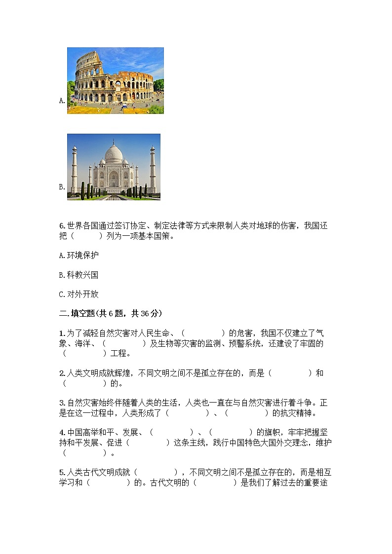 部编版六年级下册道德与法治期末测试卷带答案(最新)第2页